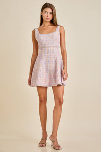 Sloane - Pastel Sequin Braid Detailed Round Neck Tweed Jacket & Mini Dress Set