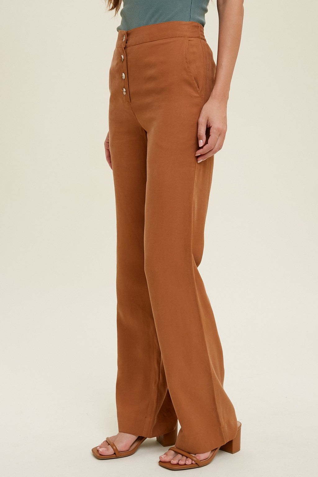 Button-Up Detail Pants with Pockets