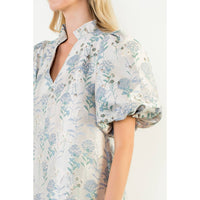 Nina - Puff Sleeve Floral Detail V-Neck Mini Dress