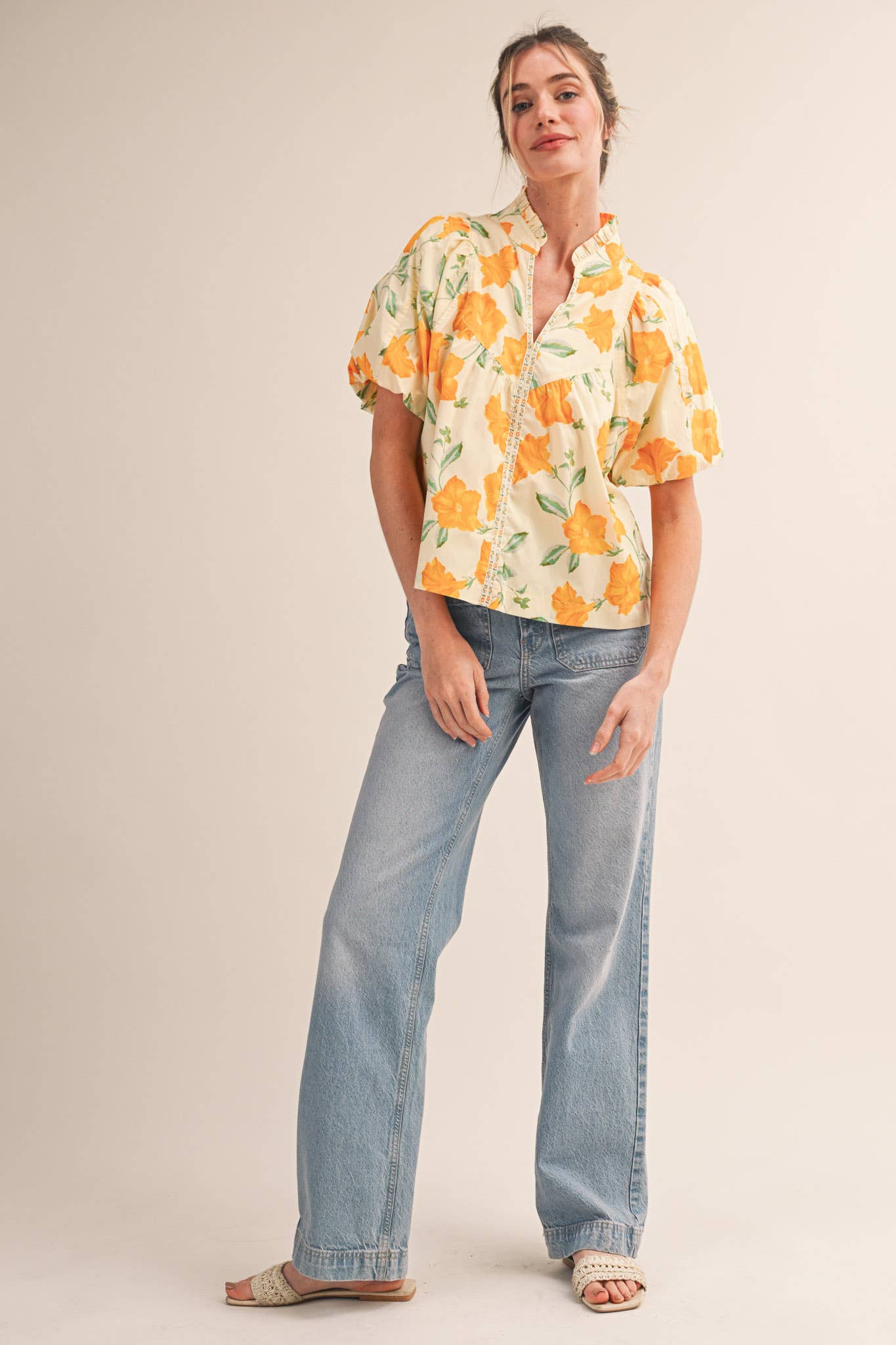 Shelby - Floral Print Bubble Sleeve Blouse
