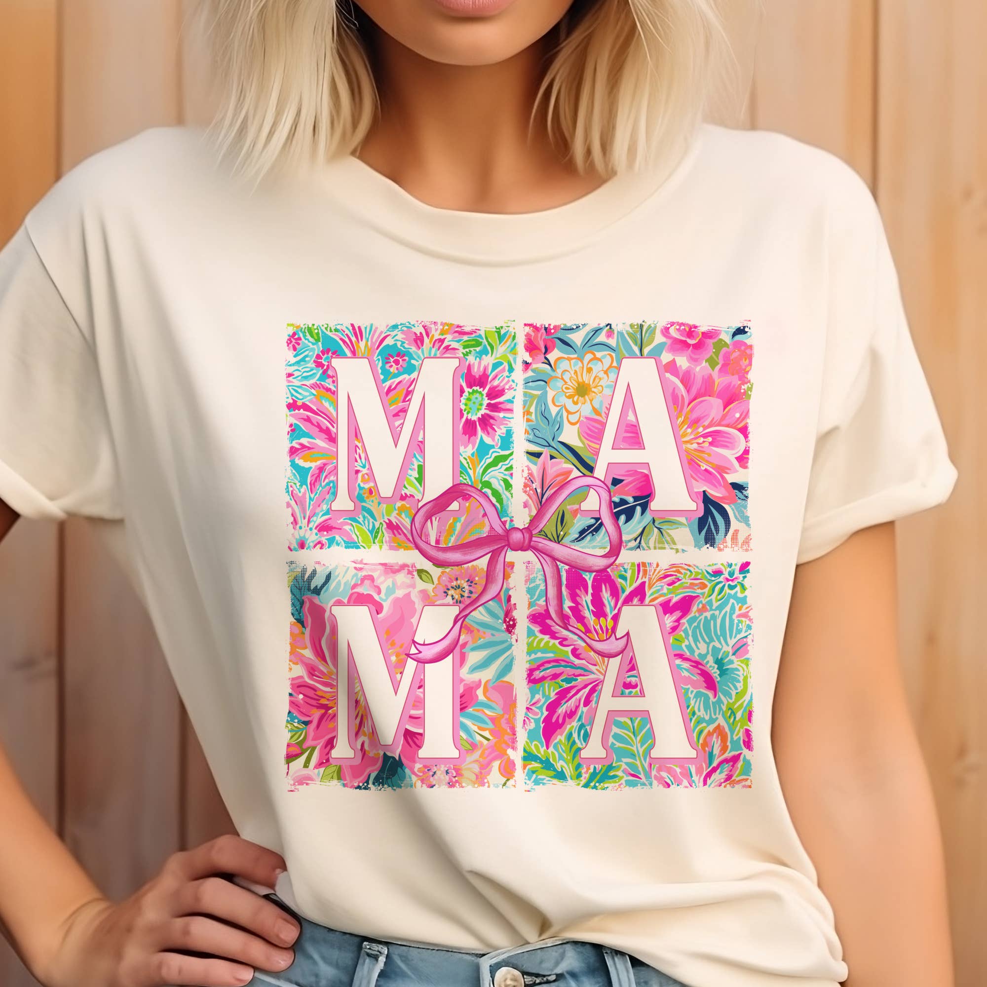 Preppy Mama Lilly Floral Bow Mothers Day Gift Graphic Tee