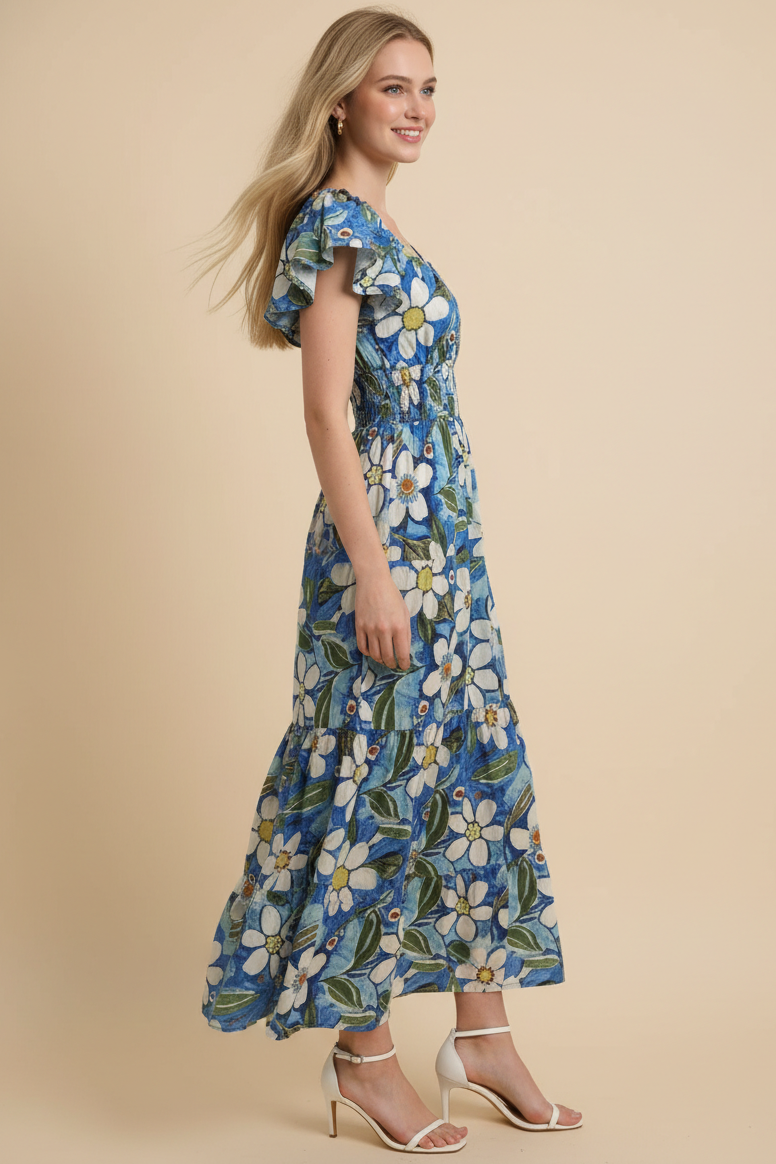 Valerie - Floral Print Tiered Midi Dress
