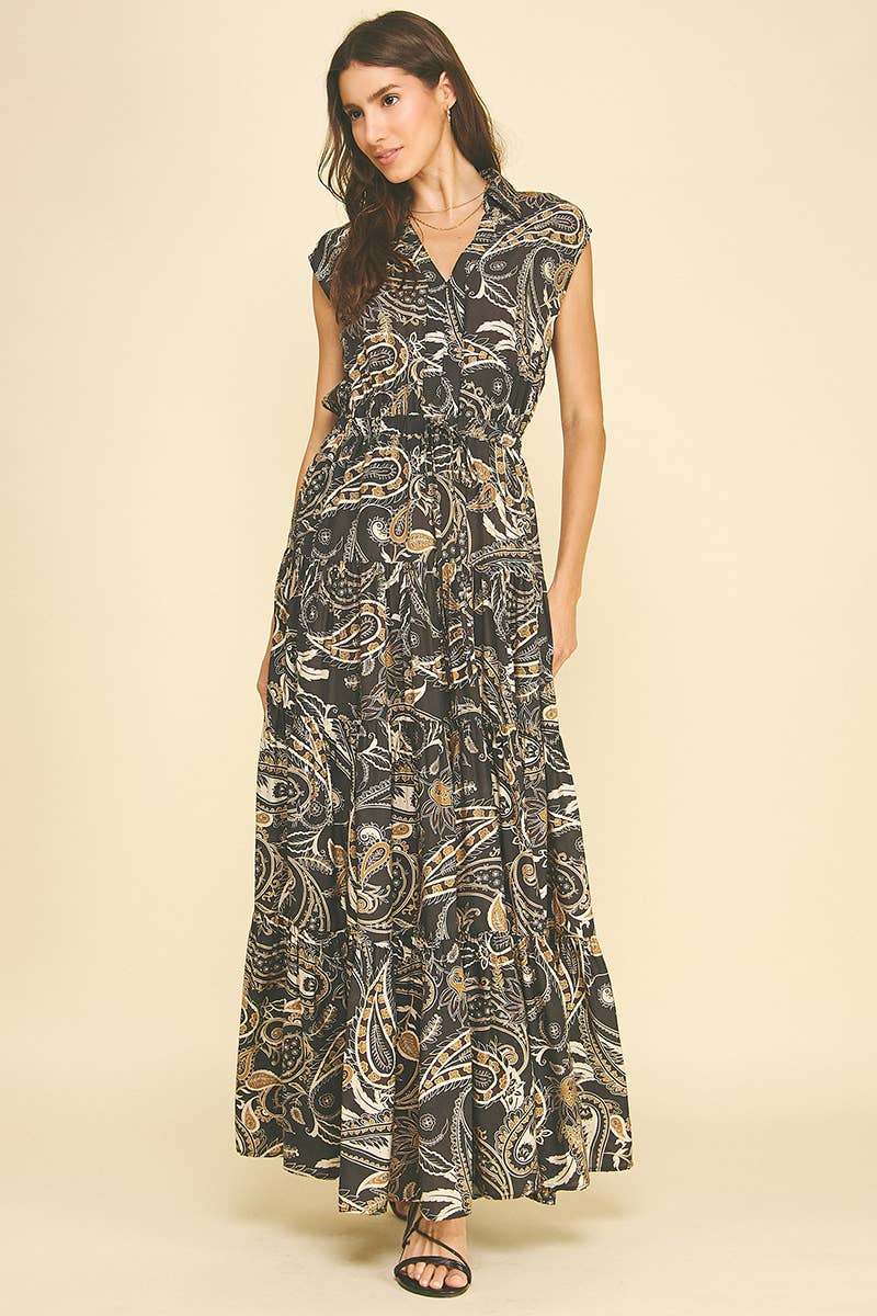 KAT - PAISLEY PRINT TIERED MAXI DRESS