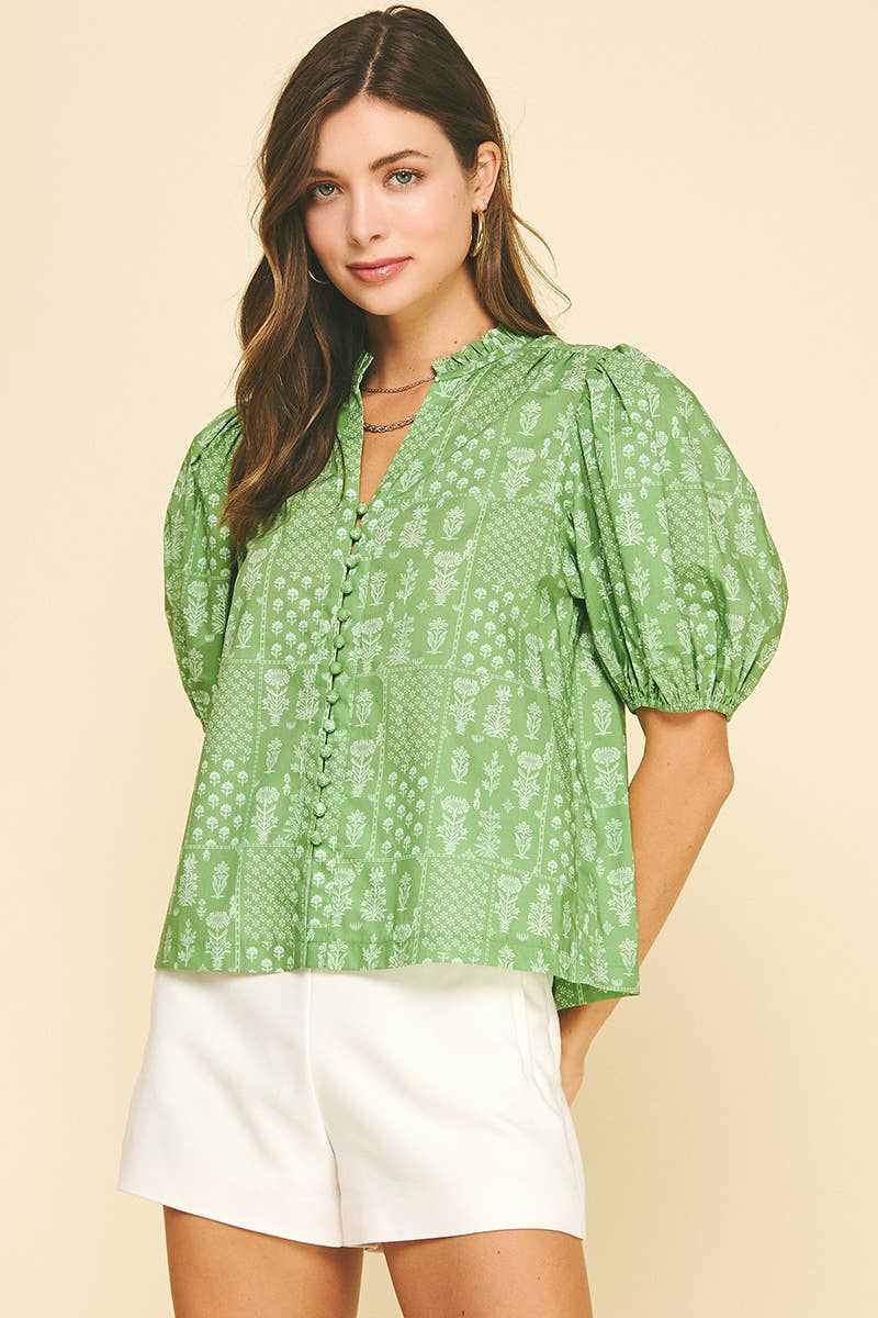 MADISON- FLORAL BUTTON DOWN BLOUSE TOP