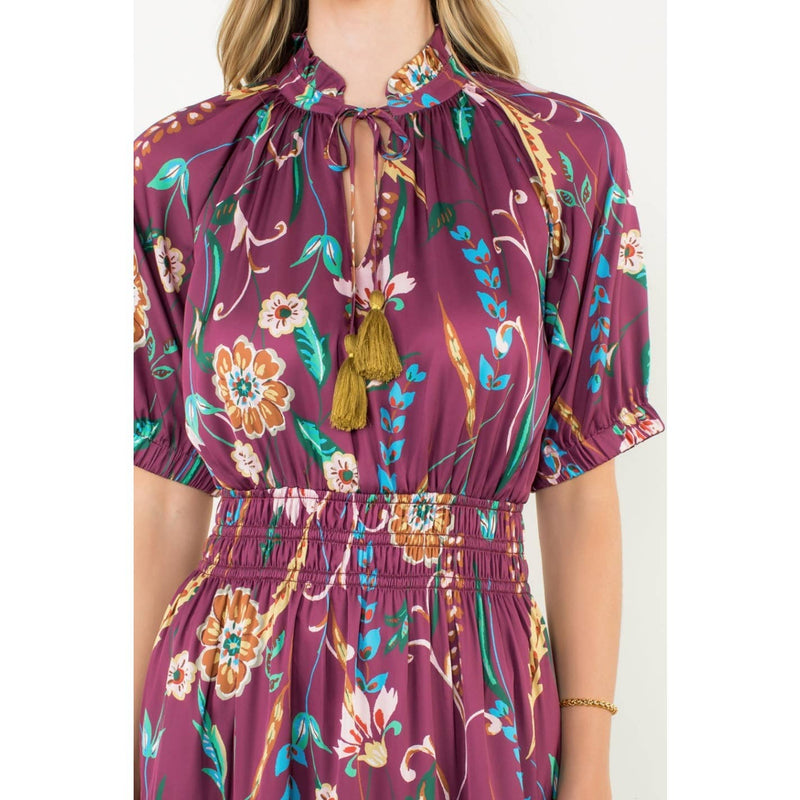 Presley-Smocked Waist Tassel Floral Maxi Dress