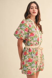 Brianna - Bubble Sleeve Floral Print Romper