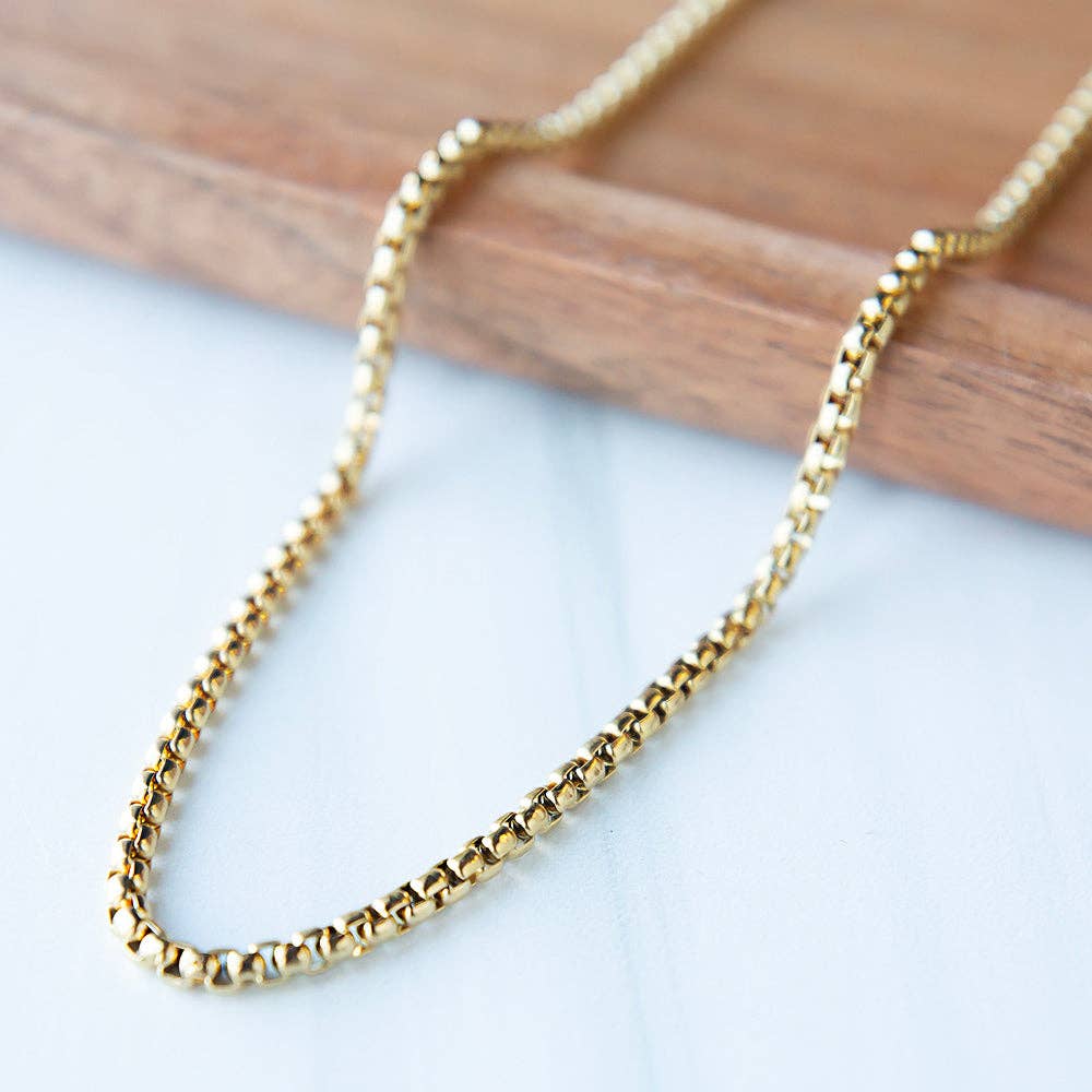 Gilded Gold Necklace-24" Box Chain | Charm Bar Necklace