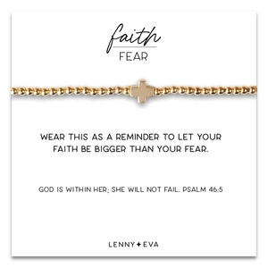 Faith Over Fear Cross Bracelet, 4mm -Gold Beaded