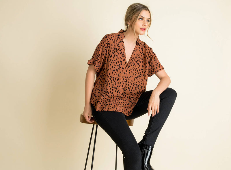 Marla-Collared Print Blouse
