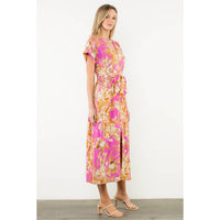 Jaylen - Belted V-Neck Floral Button Dress