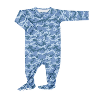 Blue Camouflage Zipper Footie