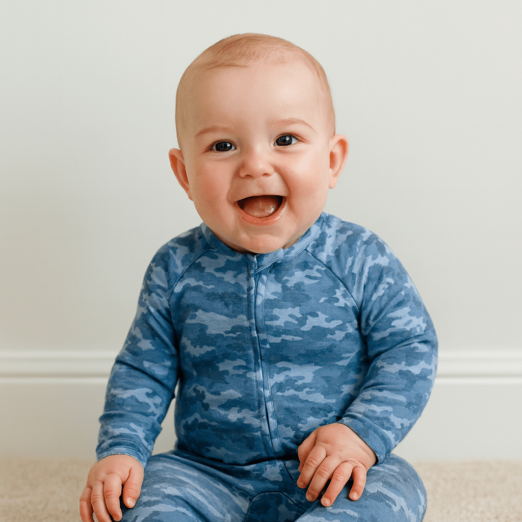 Blue Camouflage Zipper Footie