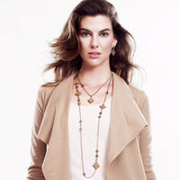 Cathedral Long Necklace in Silver-Gold, worn layered