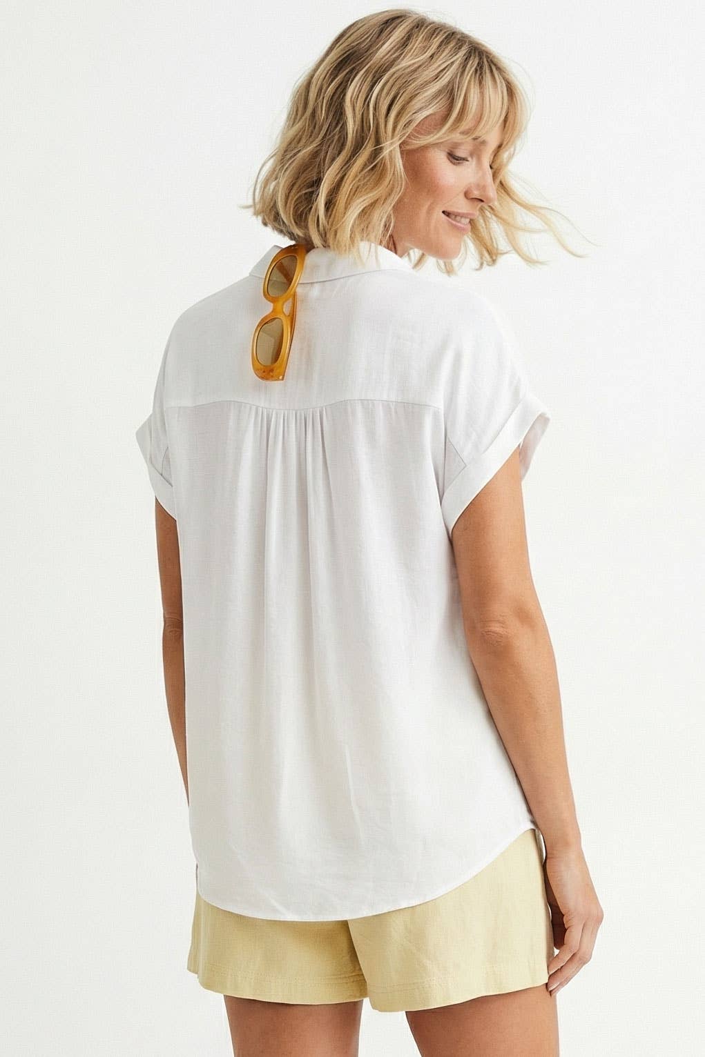 Half Placket Short Sleeve Blouse