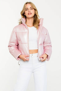 Metallic Zip Up Puffer Jacket