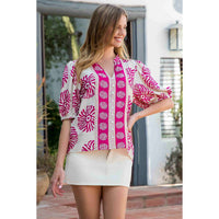 Ariana- Puff Sleeve Abstract Top