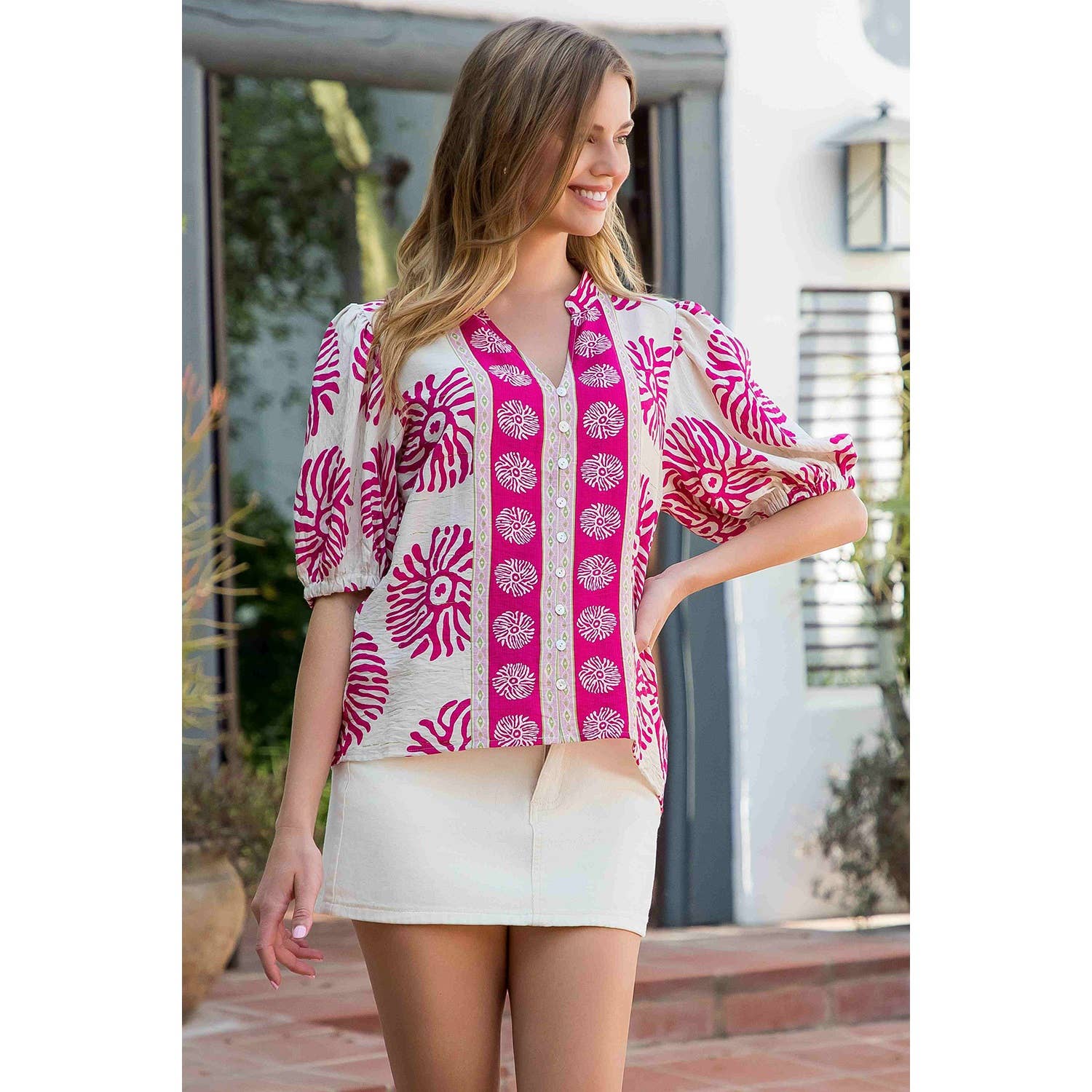 Ariana- Puff Sleeve Abstract Top