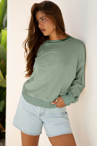 Clara - Green Floral Patch Long Sleeve Casual Top