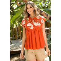 Cora-Babydoll Embroidered Top