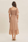 Ariana Square Neck Floral Chiffon Smocked Midi Dress
