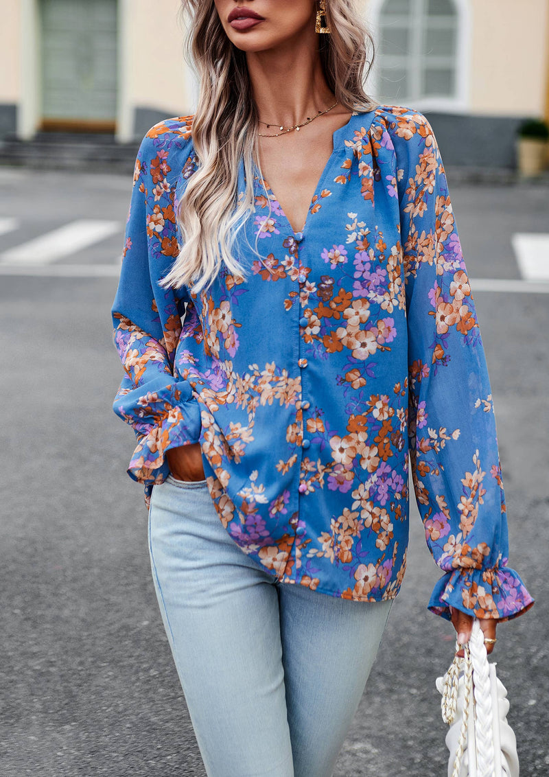 Floral Button Down Long Sleeve Blouse