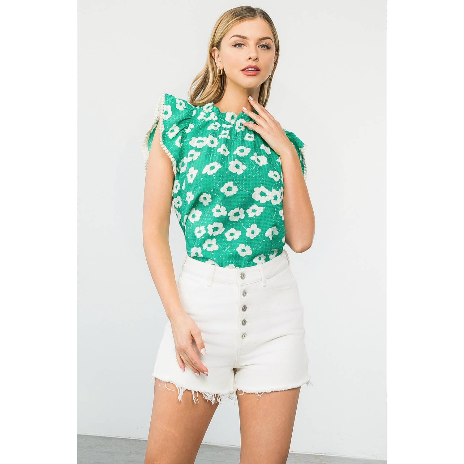 Margot - Flower Print Ruffle Sleeve Top