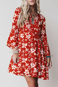 Kristen - Red Boho Floral Mini Dress