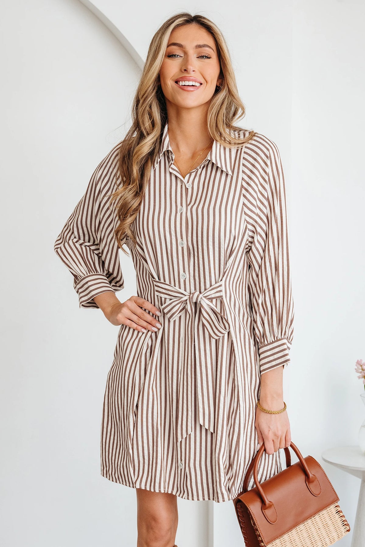 Valerie - Brown Stripe Shirt Dress