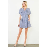 Kourtney-Short Sleeve Striped Button Down Dress