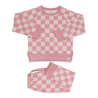 Checker Baby Pink Crew Neck Jogger Set
