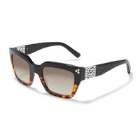 Brighton sunglasses with black and tortoise frames, gradient lenses, and silver-tone scrollwork temple accents