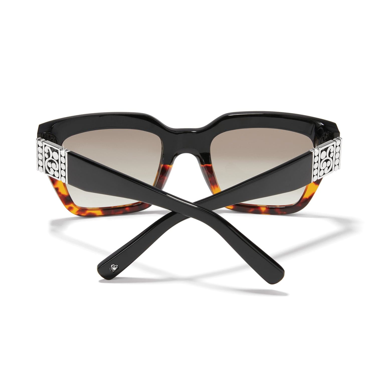 Brighton sunglasses shown from the back with black tortoise frames and silver-tone crystal temple accents