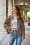 Cropped Corduroy Sequin Football Jacket