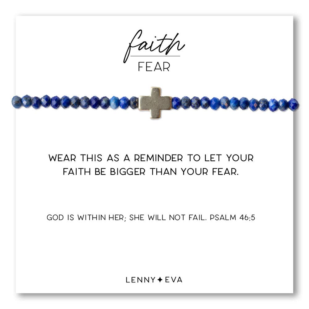 Faith Over Fear Cross Bracelet-3mm Faceted Lapis Lazuli