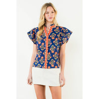 Kristen - Flutter Sleeve Floral Detail Top