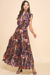 Navy Satin Print Maxi Dress