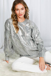 Jess - Crew Neck Cable Metallic Foil Knitted Sweater