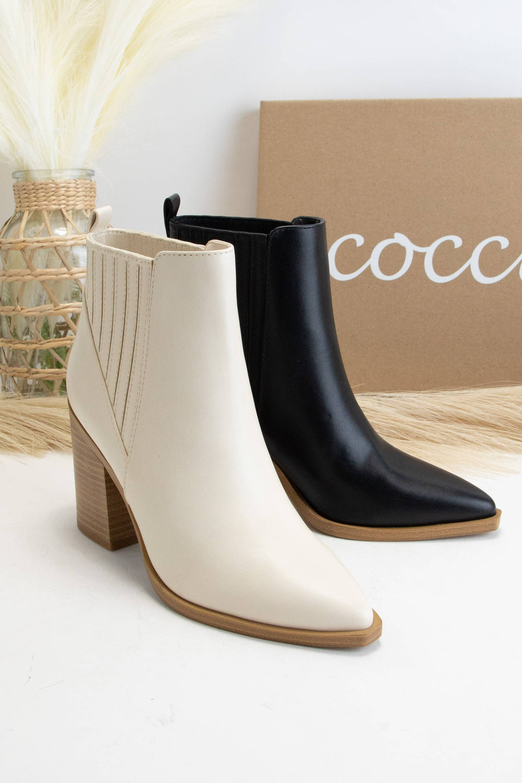 POINTED-TOE BLOCK HEEL CHELSEA BOOTIES