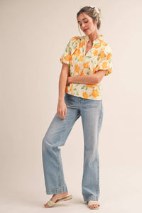 Shelby - Floral Print Bubble Sleeve Blouse