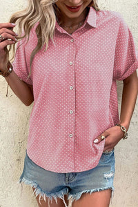 Emy - Dotted Print Cuffed Short Sleeve Shirt