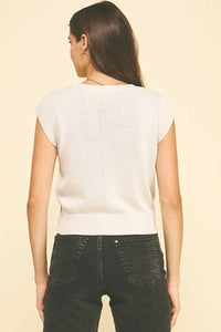 AMIE CAP SLEEVES KNIT TOP - Pearl