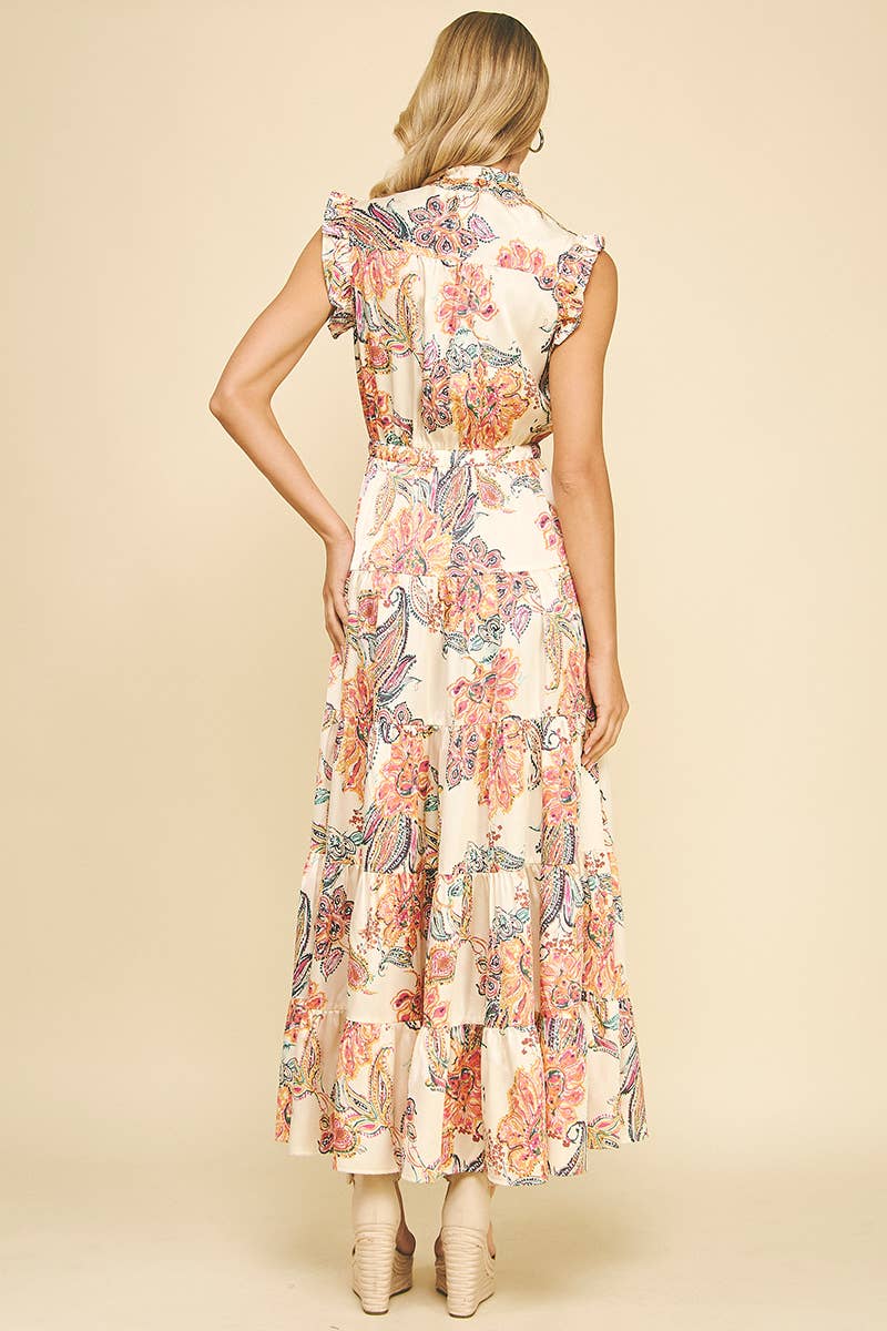 Roxy-Floral Print Tiered Maxi Dress