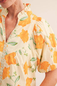 Shelby - Floral Print Bubble Sleeve Blouse