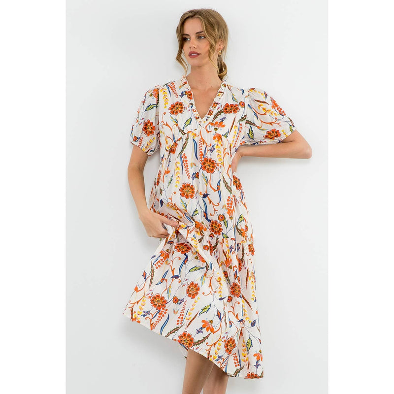 Sonia-Short Sleeve V Neck Floral Dress