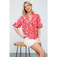 Angela - Puff Sleeve Flower Print Top