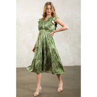 Gwen-Flutter Sleeve Print Tiered Dress