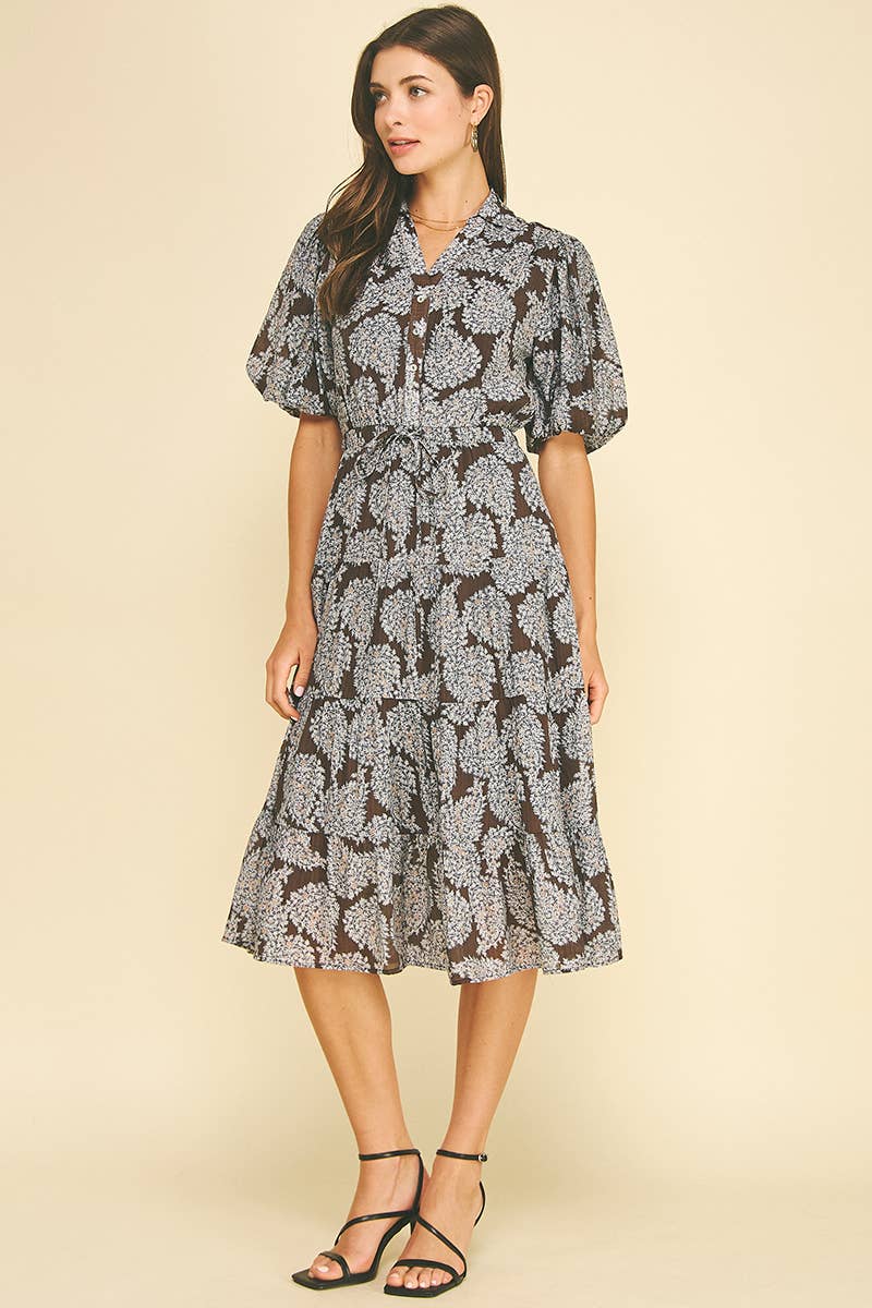 NINA - FLORAL BUTTON DOWN TIERED MIDI DRESS