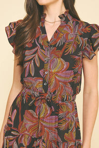 Jana - Leaf Print Tiered Maxi Dress