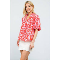 Angela - Puff Sleeve Flower Print Top
