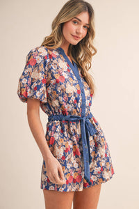 Brianna - Bubble Sleeve Floral Print Romper